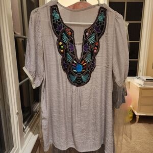 Bejeweled Embroidered Bohemian Slate Top